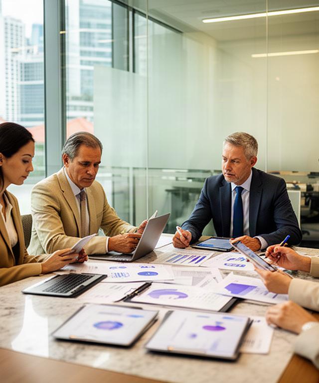 Partners reviewing expense charts around a meeting table in a Singapore law firm office